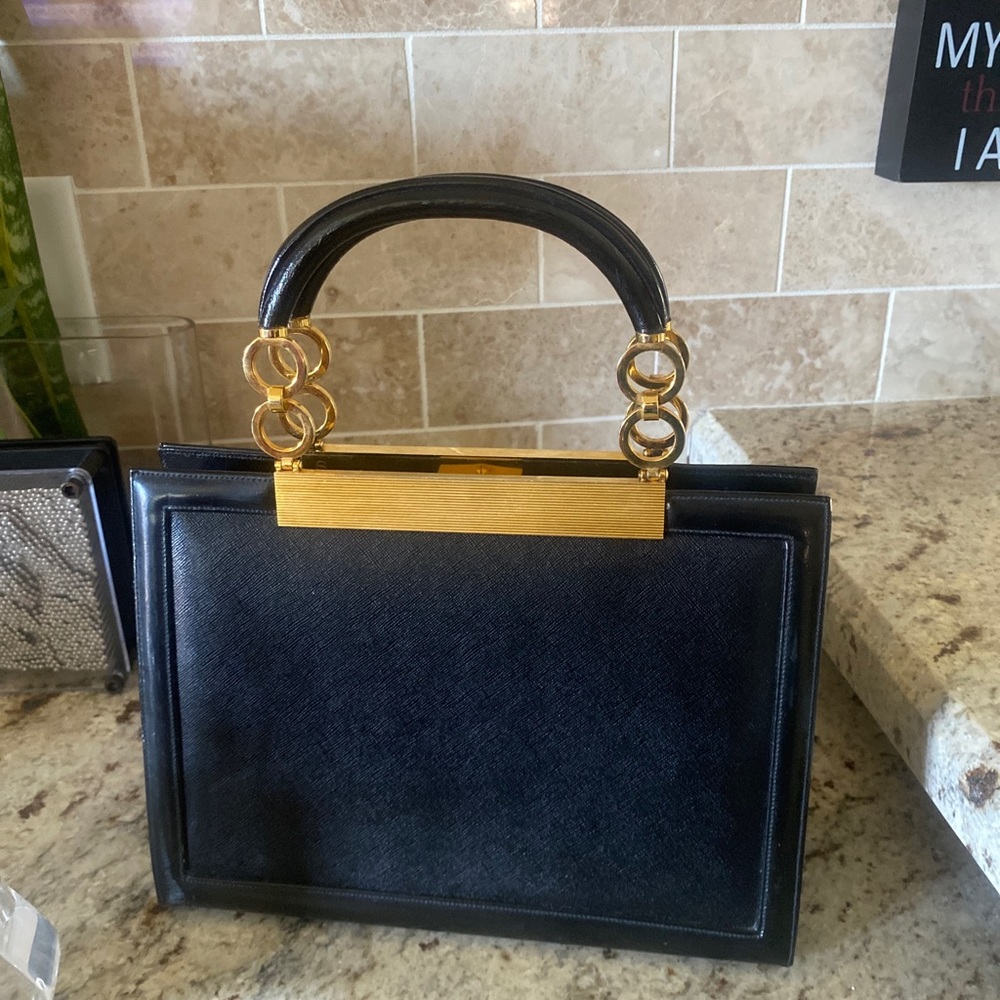 MARTIN VAN SCHAAK VINTAGE BLACK LIZARD SATCHEL HANDBAG